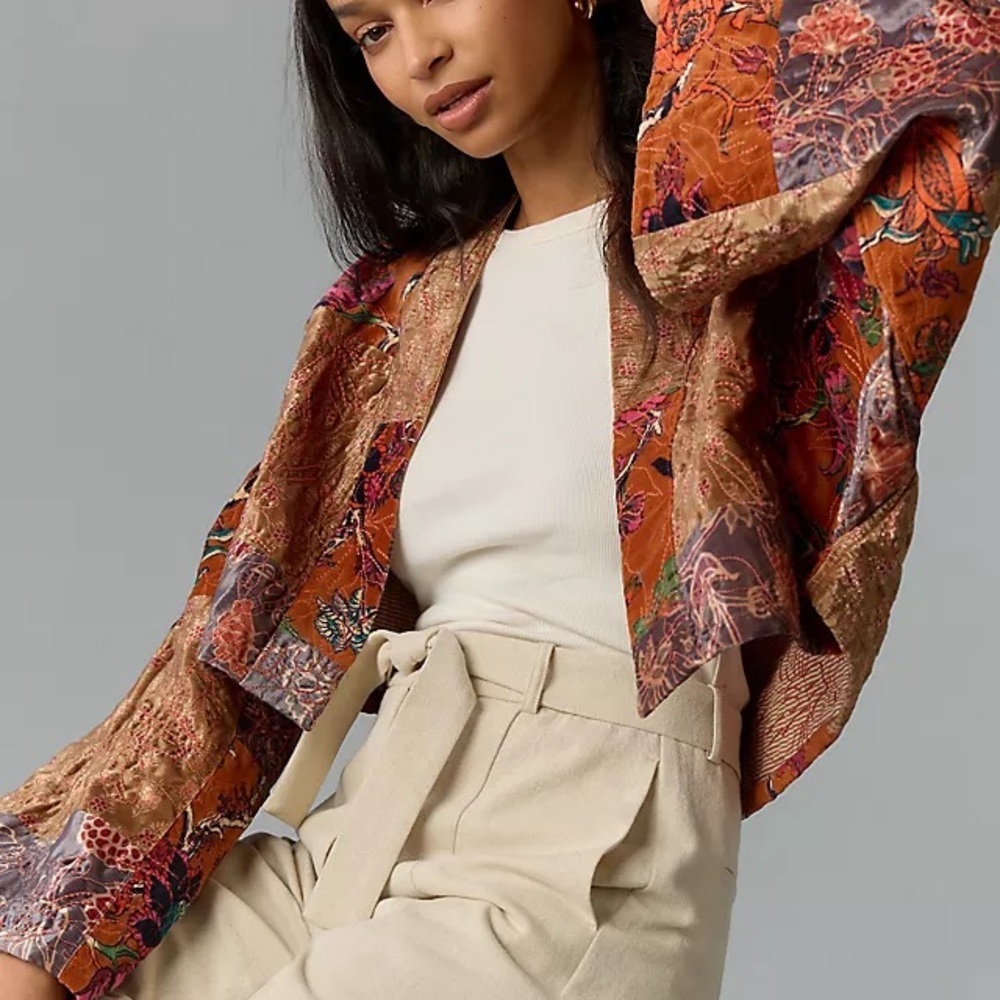 Anthropologie Velvet Patchwork Kimono